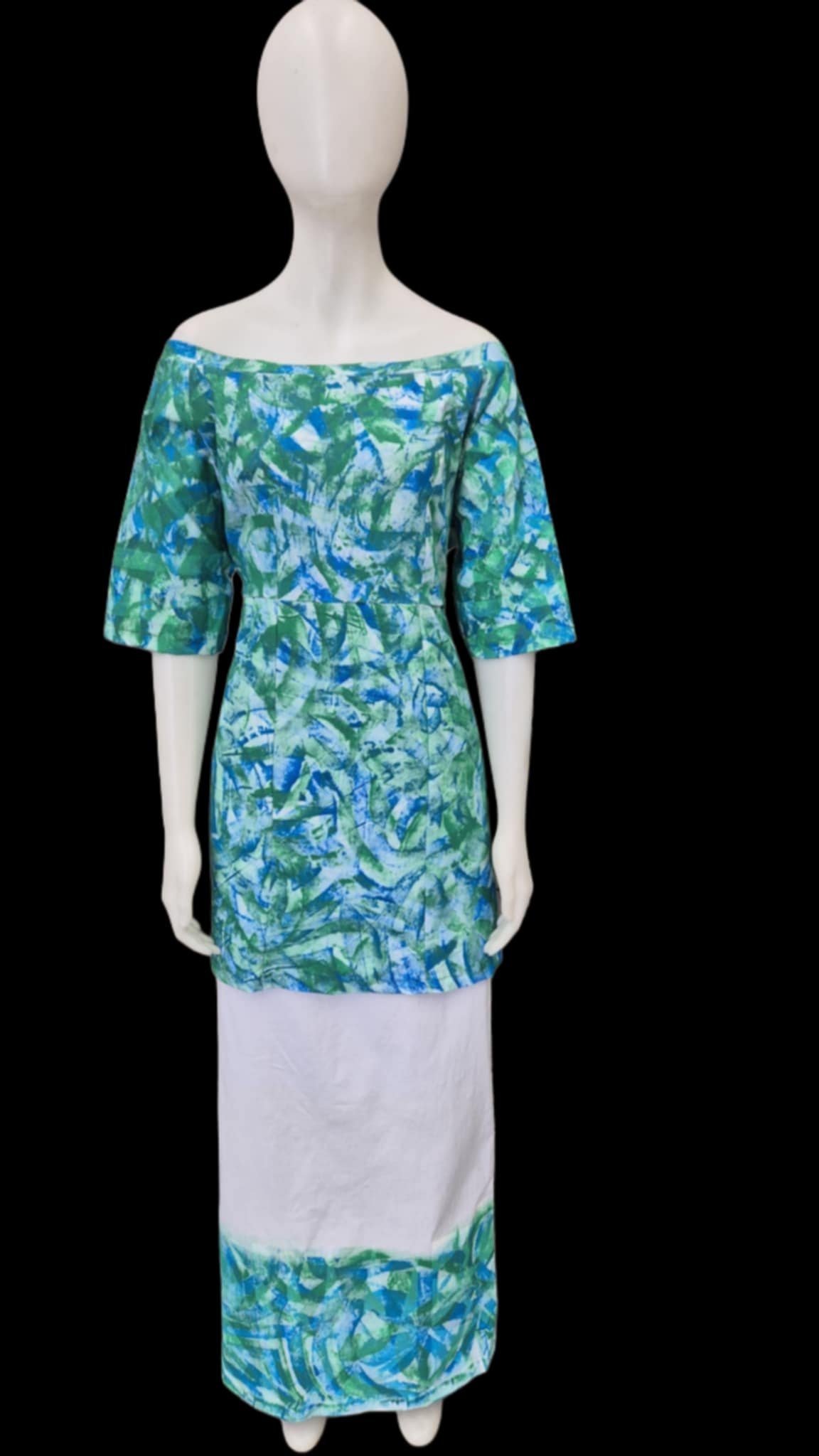 Faded Green on WHite Puletasi Size 18