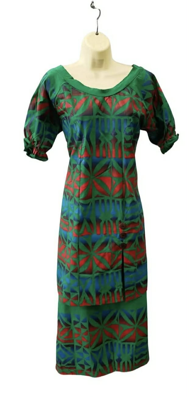 Green Puff Sleeve Puletasi