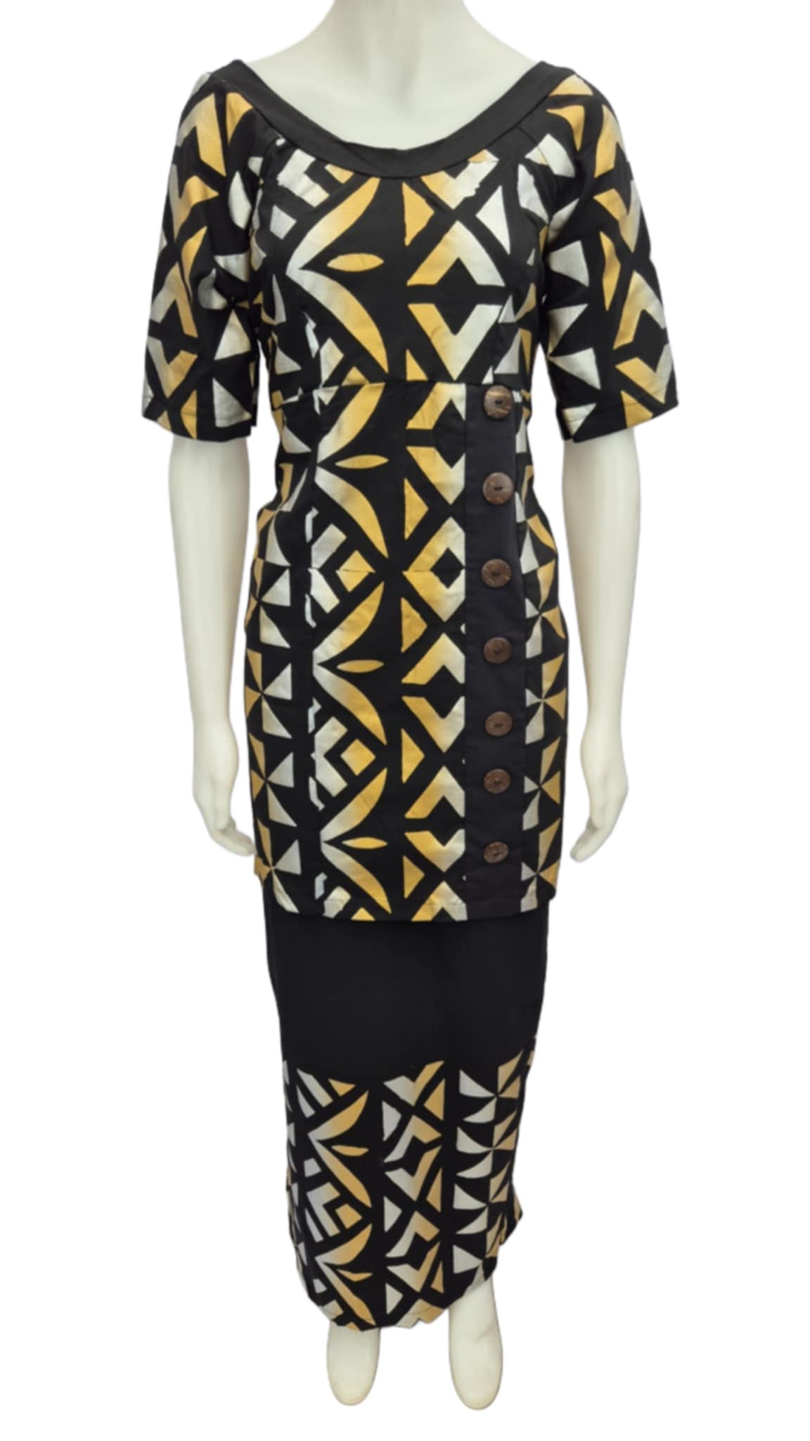 Maoae Black and Yellow Elei Puletasi Size 14