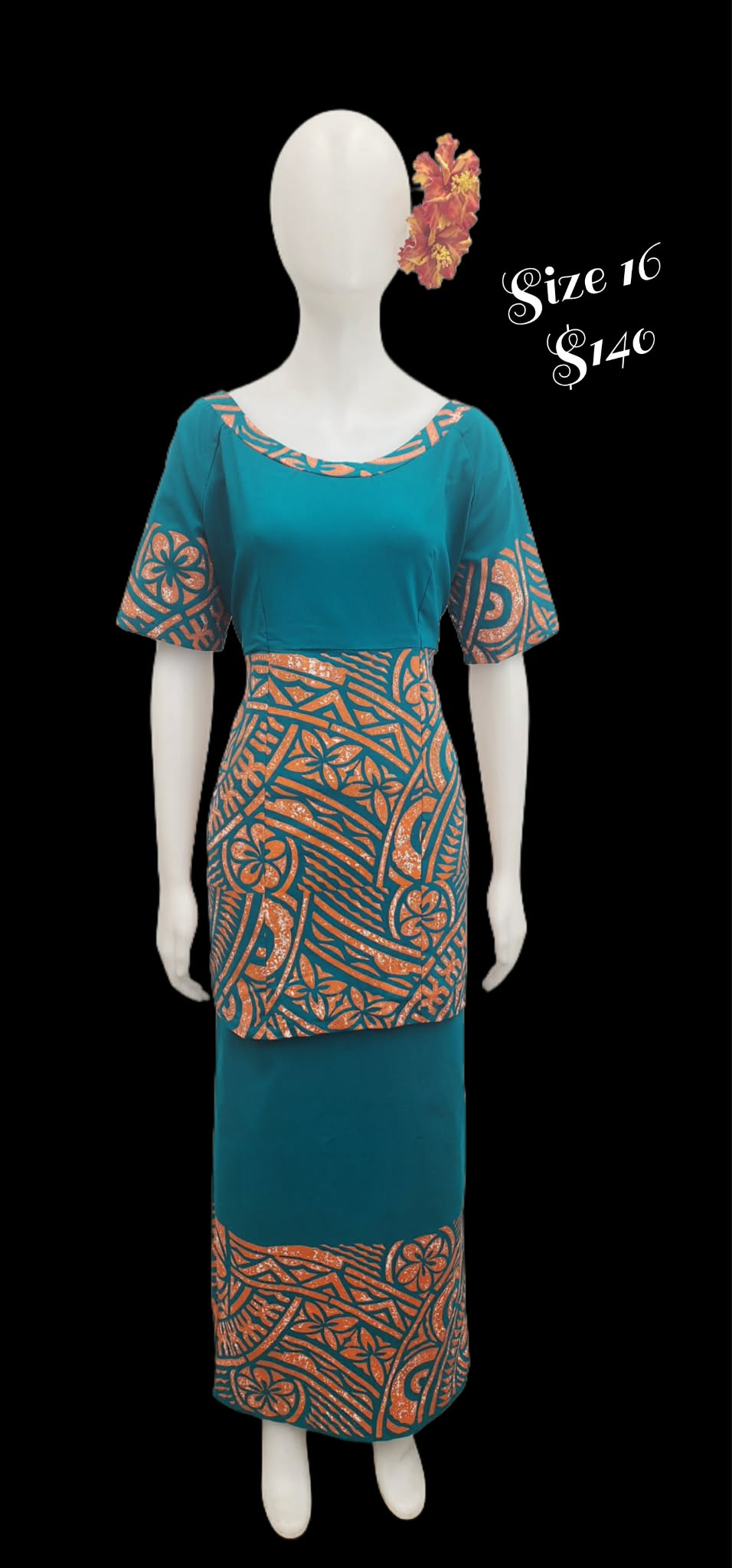 ORange Green Elei Size 16 Puletasi
