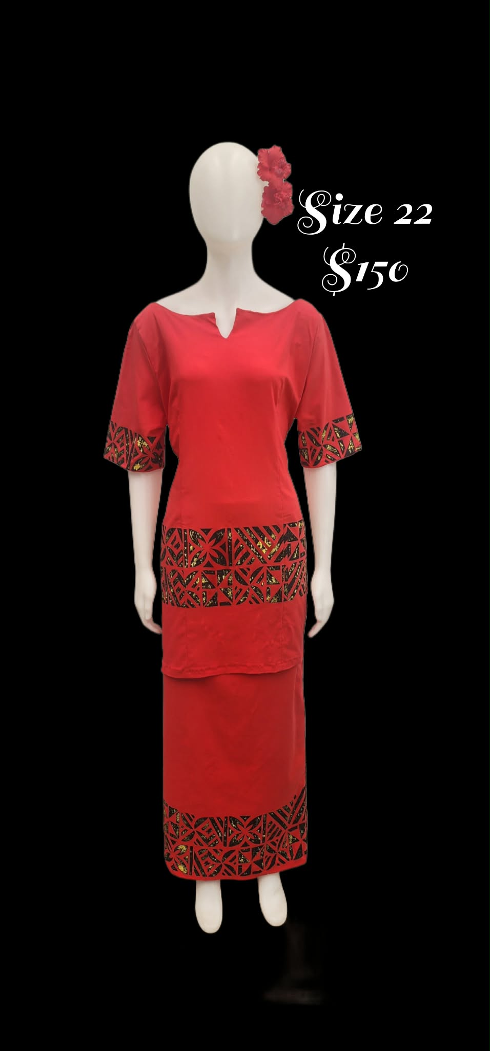 V-Split Neckline  Red elei Black SIze 22 Puletasi