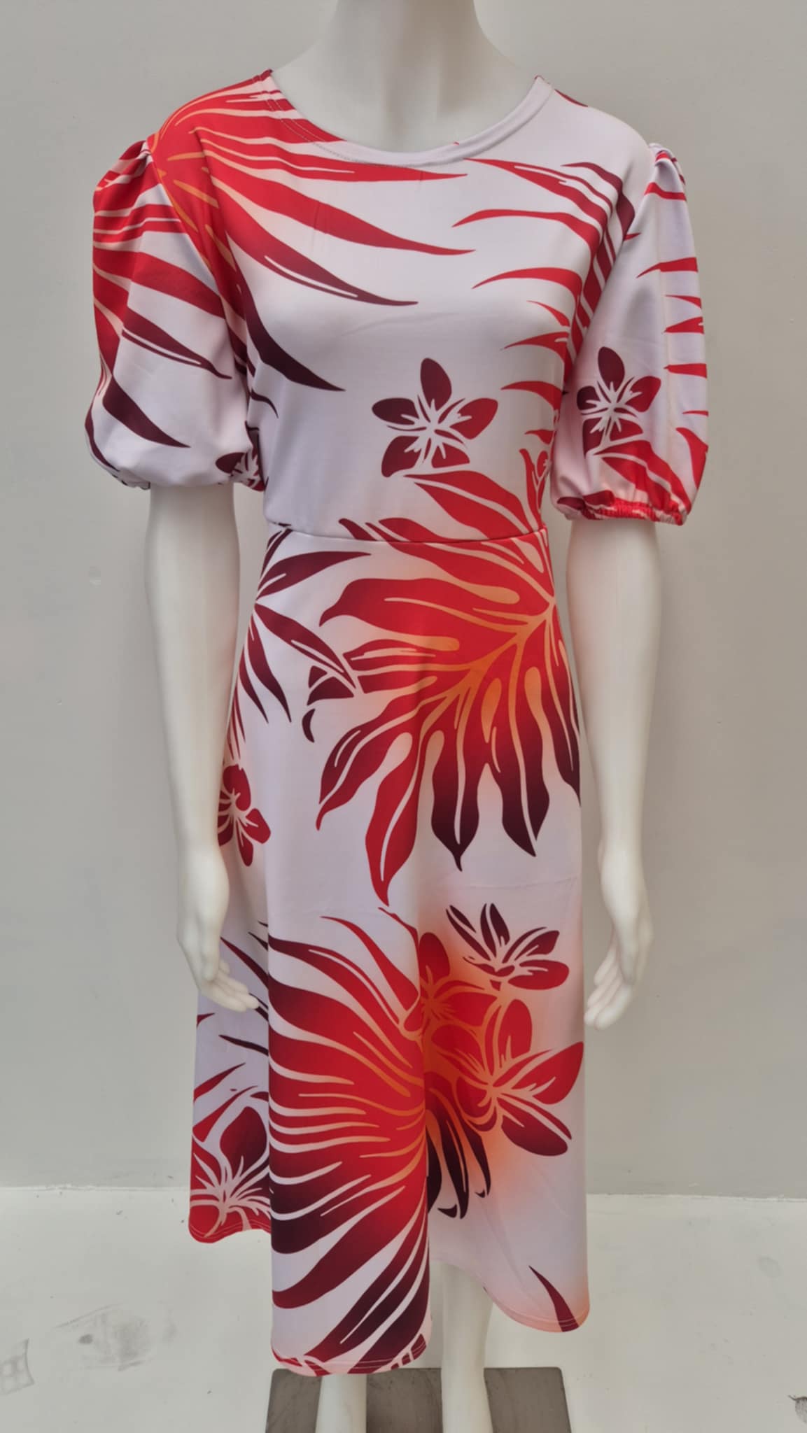 Colourful Leaves on White Faafetai Dress