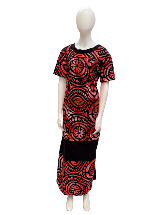Black/Red & Orange Puletasi Size 18