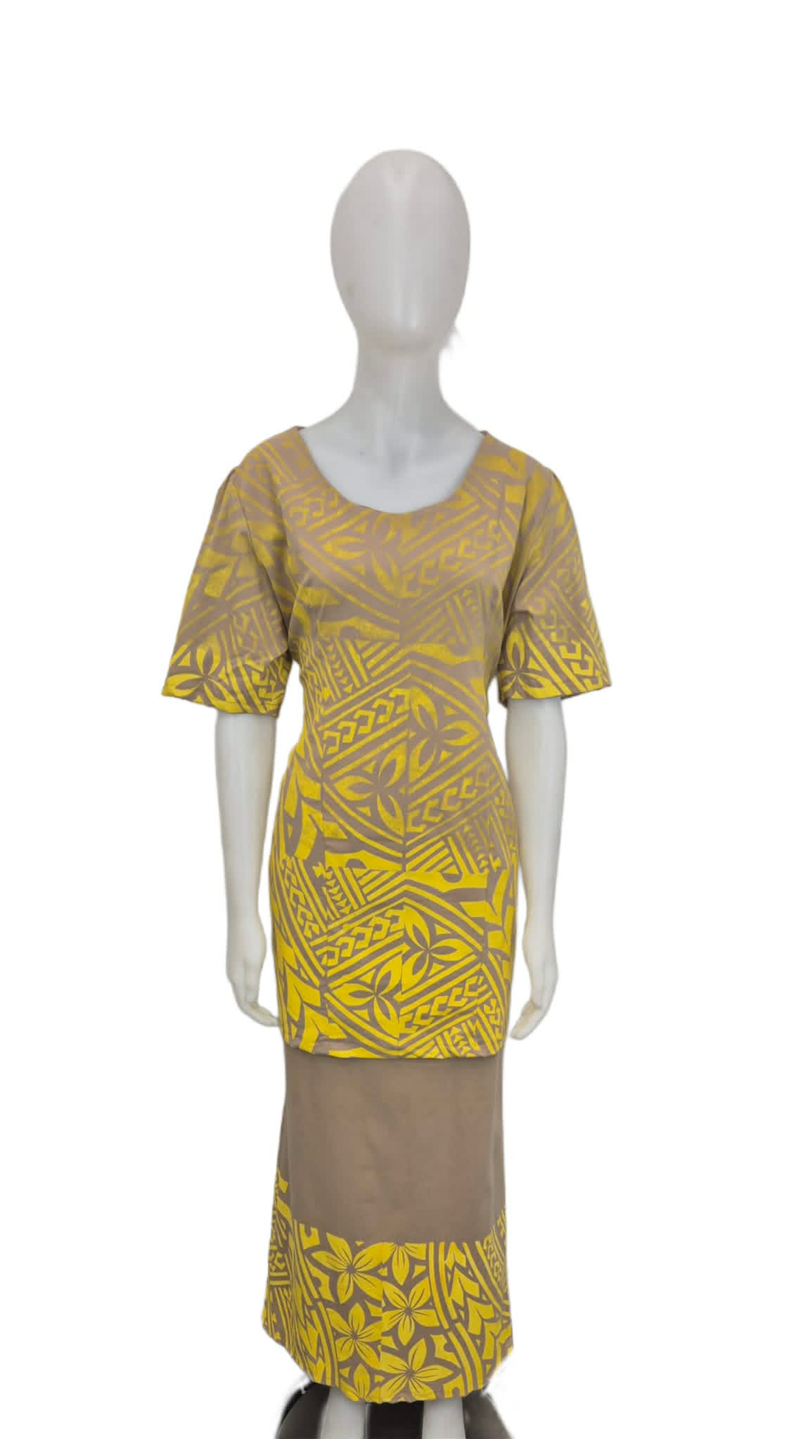 Aroha Yellow on Brown Puletasi Size 20