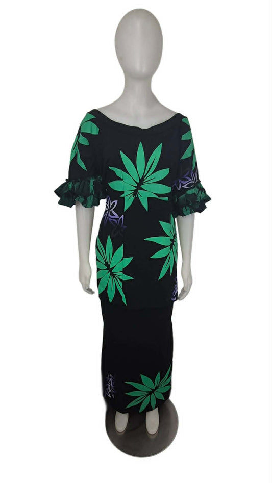 Maple Green Leaf on Black Puletasi Size 18