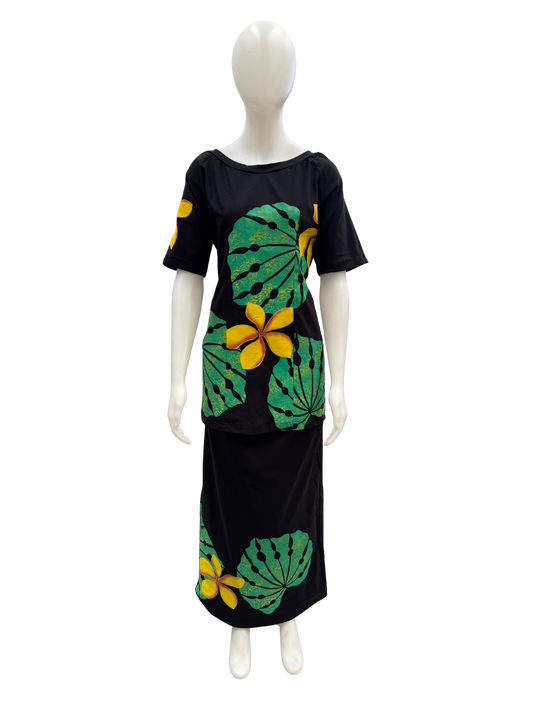 Black/Green/Yellow Puletasi Size 16