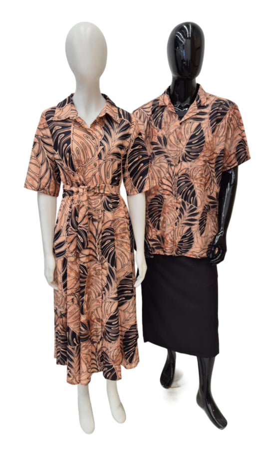 Breadfruit Leaf Couple Set (Dress Size 12 & Shirt Size XL)