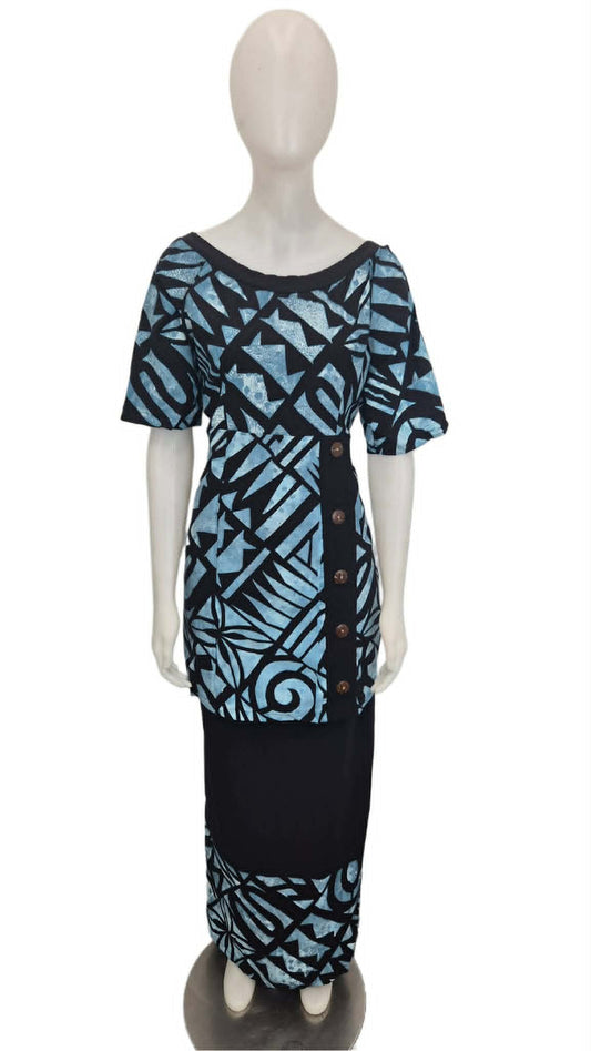 Fai ma Pine Black and Blue Puletasi Size 18