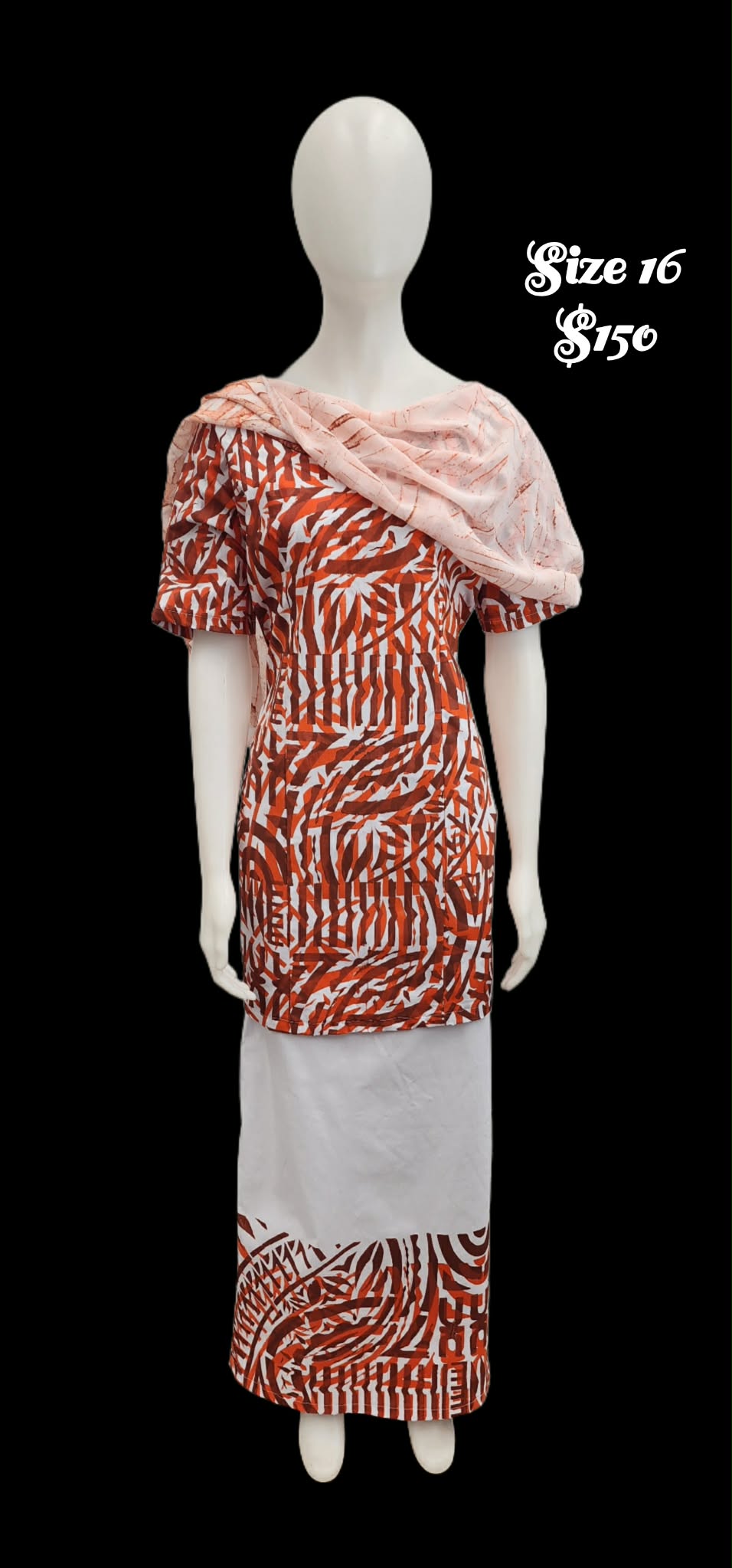 Brown/Orange Elei on white Puletasi size 16