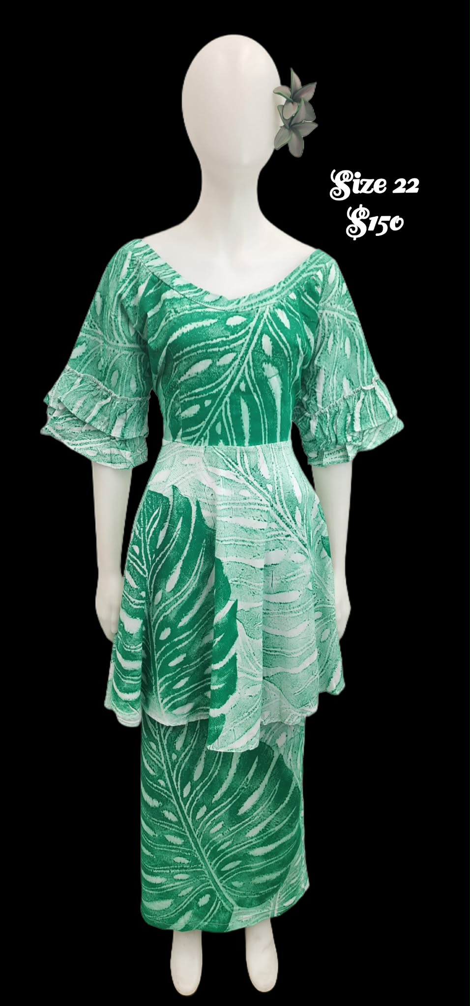 VALAAU GREEN WHITE SIALA PULETASI SIZE 22