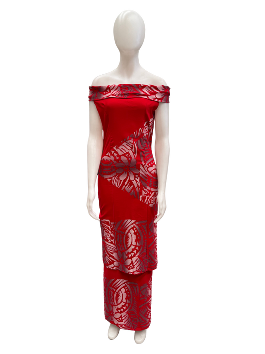 Red off the Shoulder Puletasi Size 10