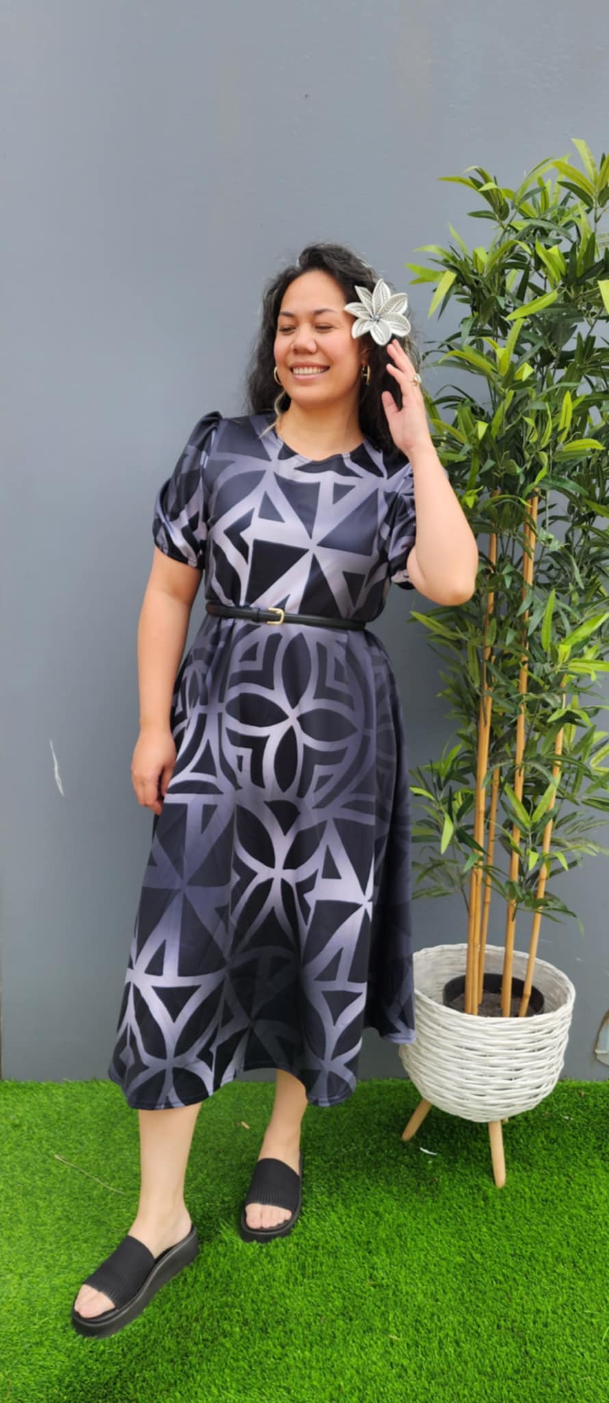 Gray on Black Faafetai Dress