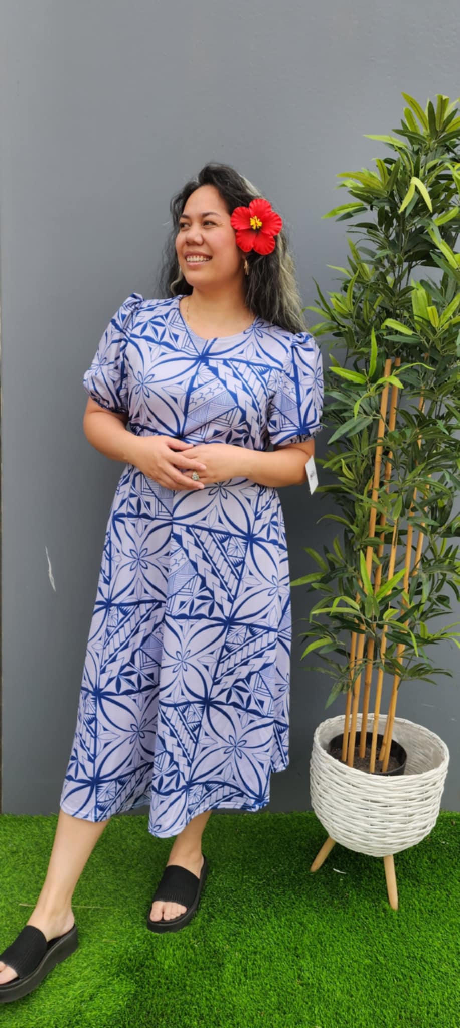 Blue Elei on Gray Faafetai Dress