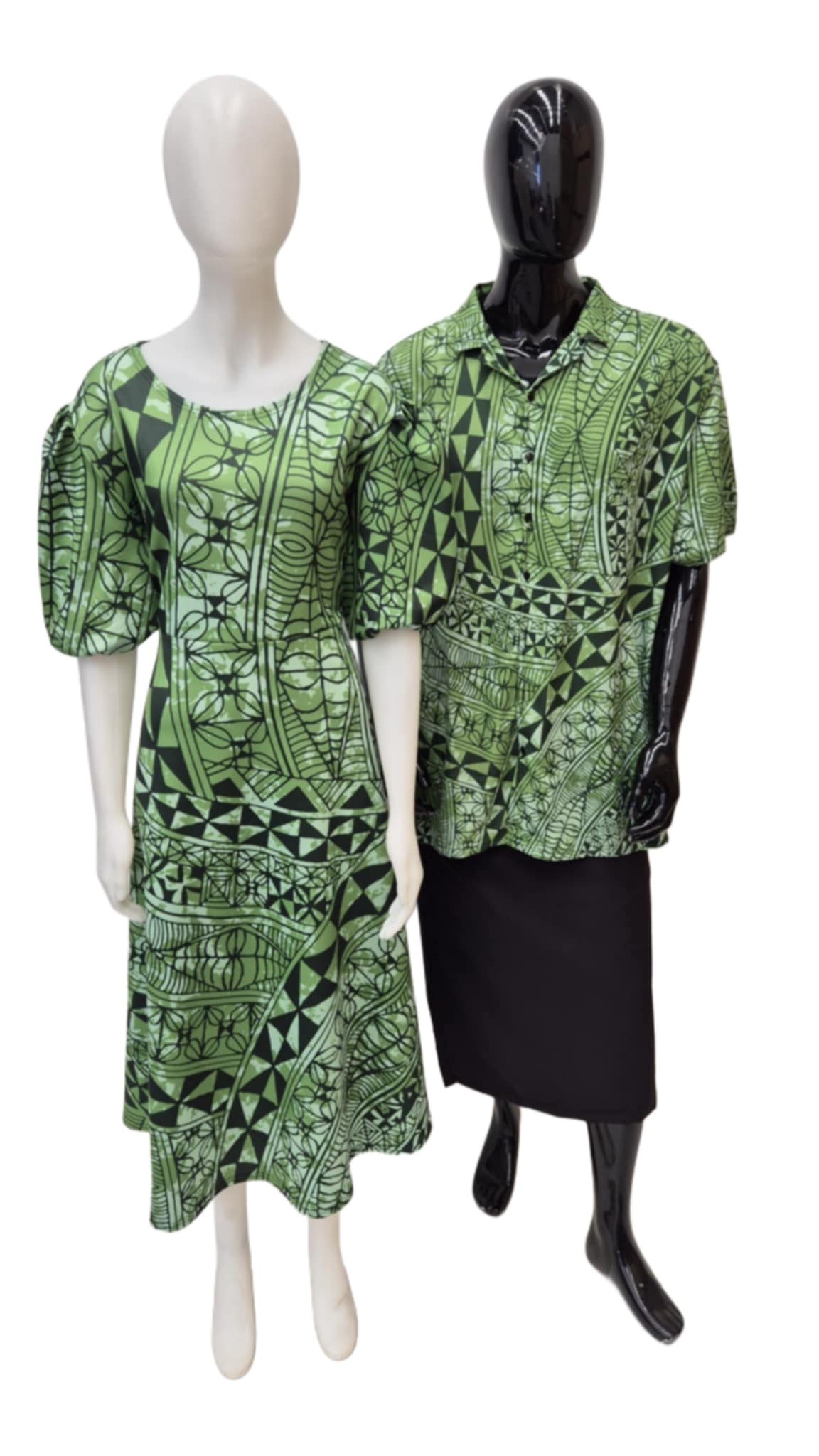 Green Couple Set Dress Size 24 & Men's Shirt Size 3XL