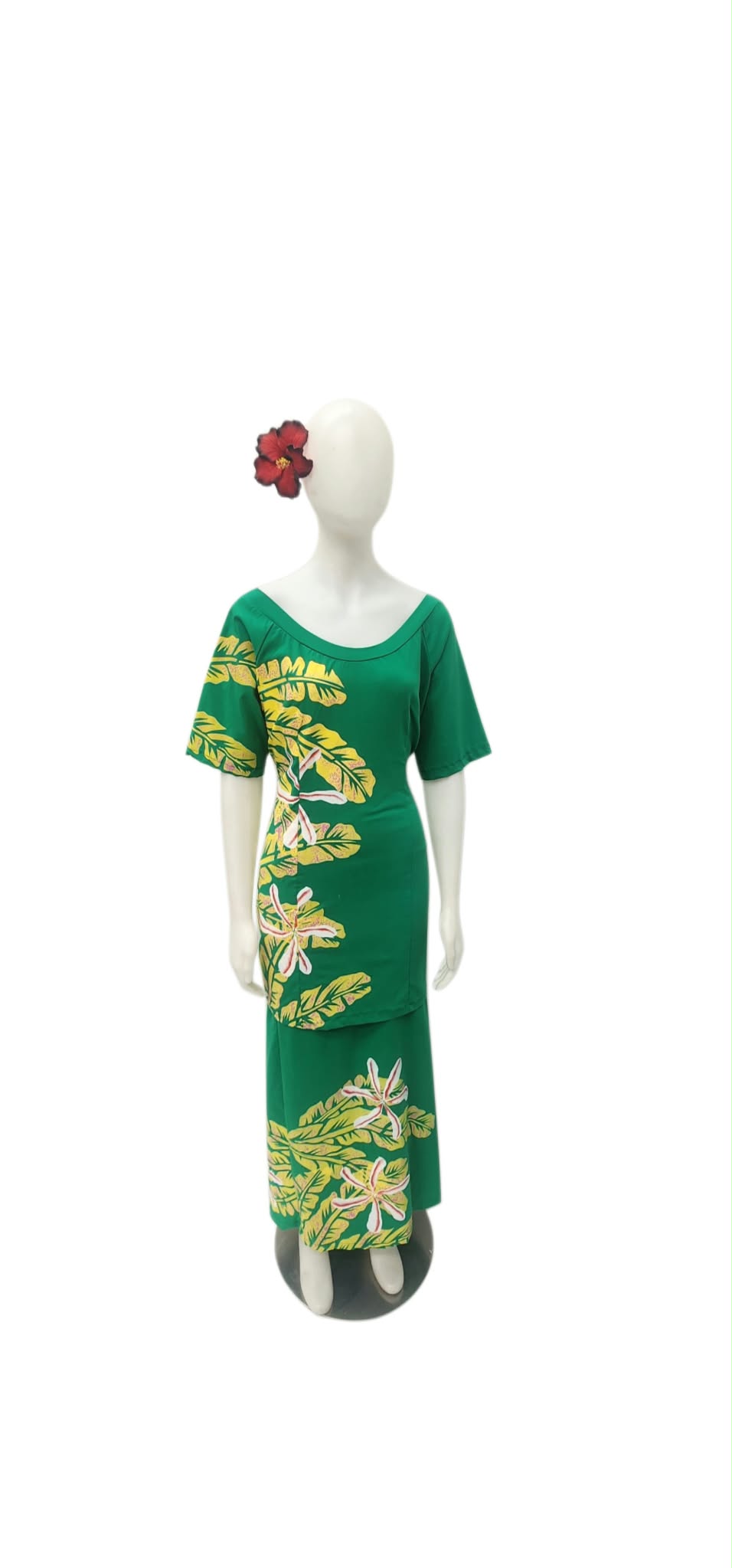 Teu Green with Yellow Leaves Size 22 Puletasi