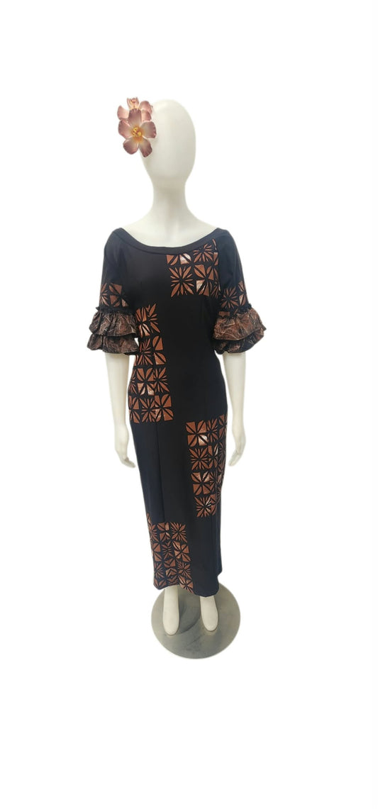Ou te ofo Black Brown with Block Elei Dress Size 14