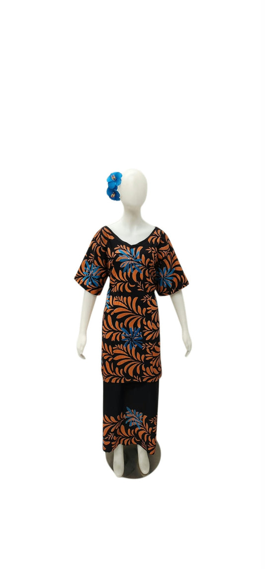 Sailau Black with orange blue Puletasi Size 24