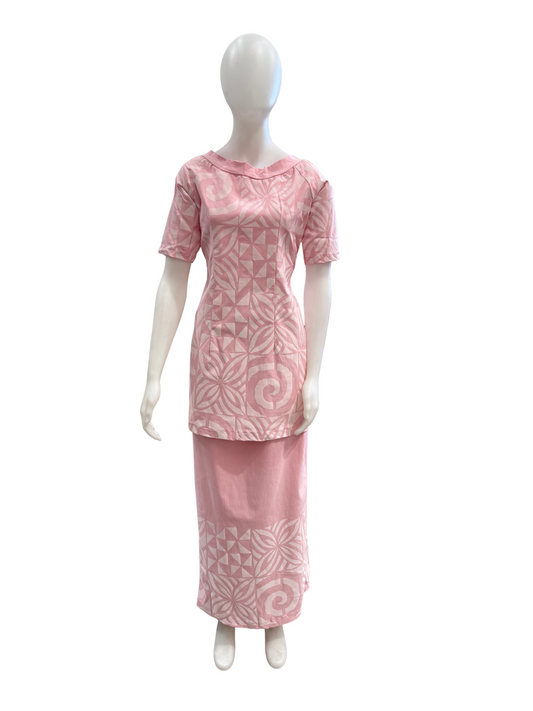 White on Pink Puletasi Size 16