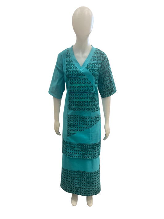 Dark Green on Teal Puletasi Size 22