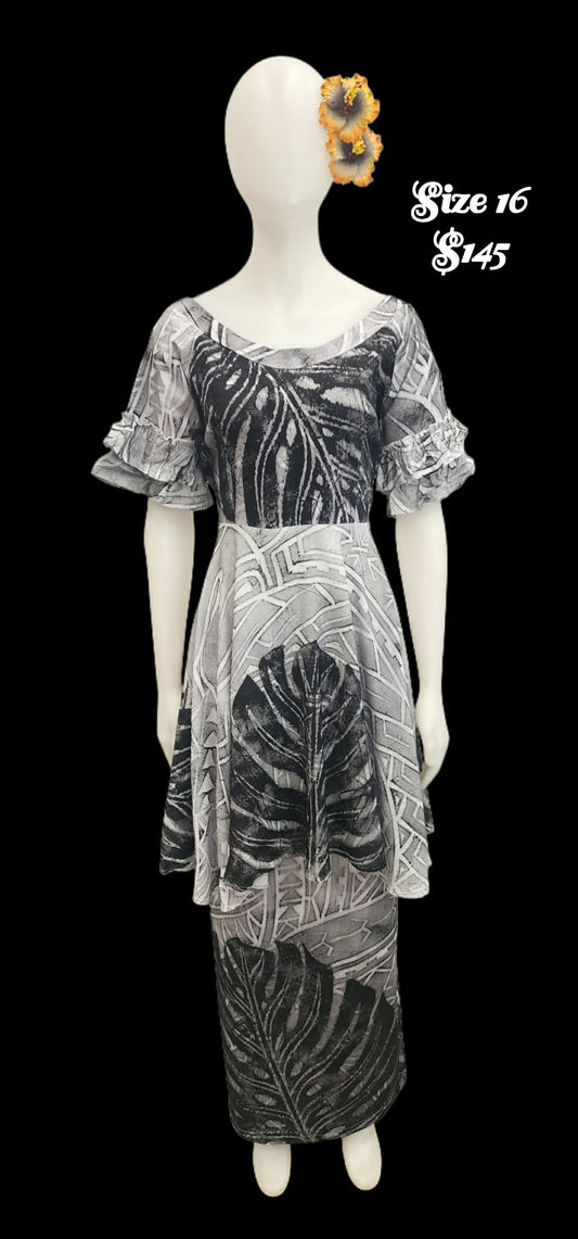 Black and White Siala Puletasi Size 16
