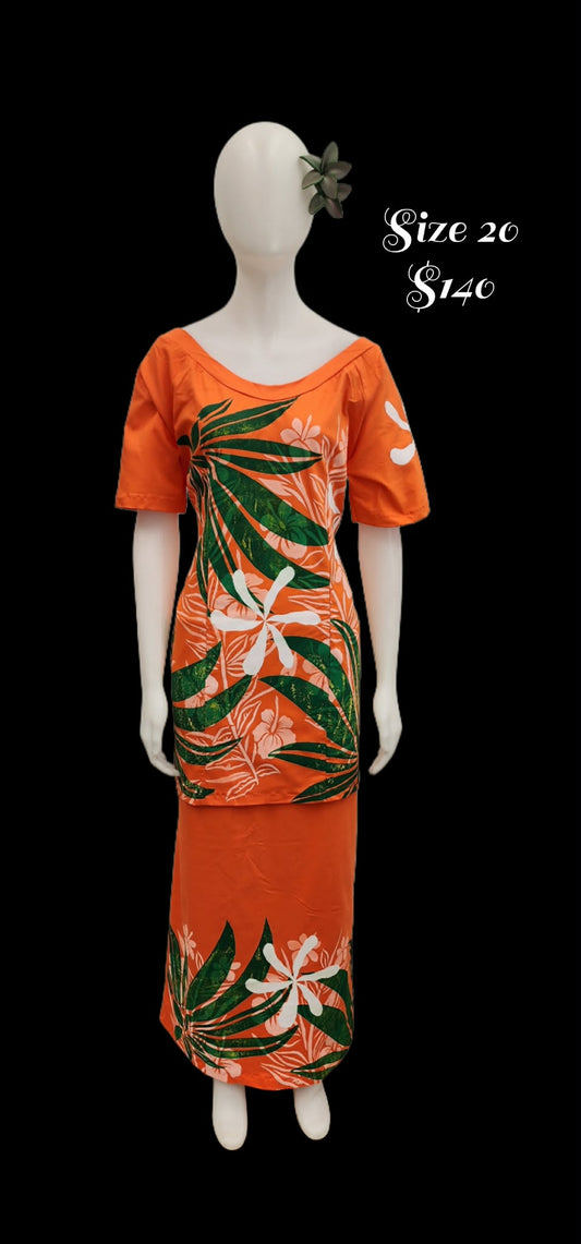 Orange with Lau Talie Puletasi Size 22