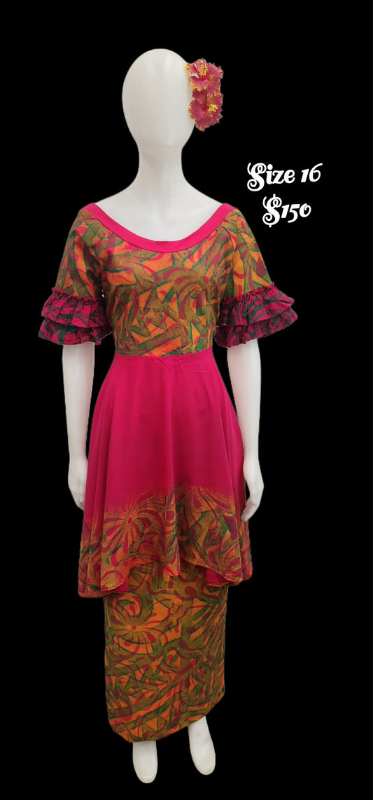 Truly Lovely GreenPink Siala Puletasi Size 16